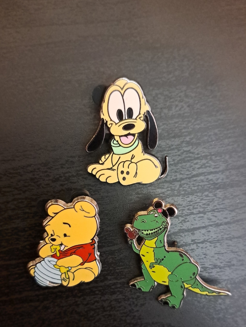 Disney Pluto, Winnie the Pooh & Green Rex Enamel Pin Set